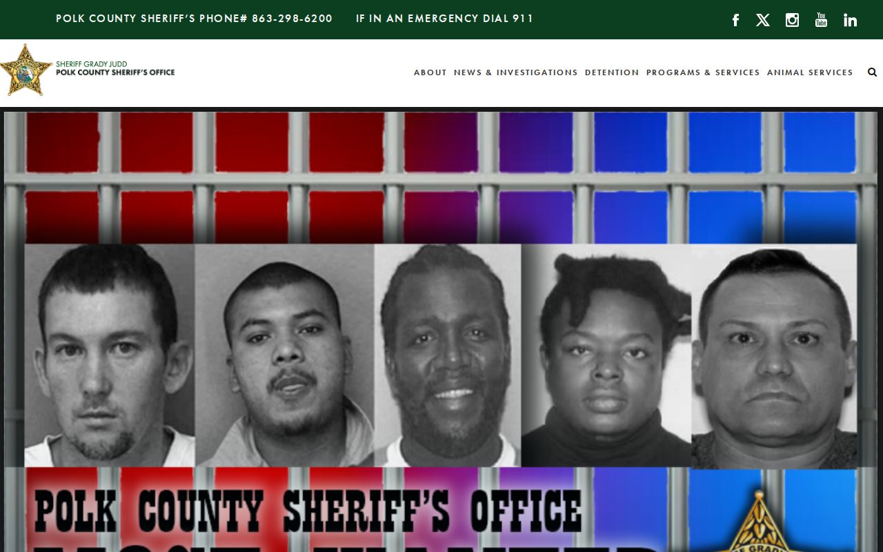 Polk County most wanted photo list on the official sheriff website